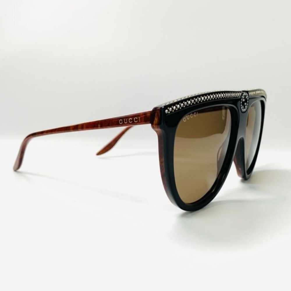 NWT Gucci GG0732S-005 Black Brown 61mm Sunglasses - Picture 12 of 16